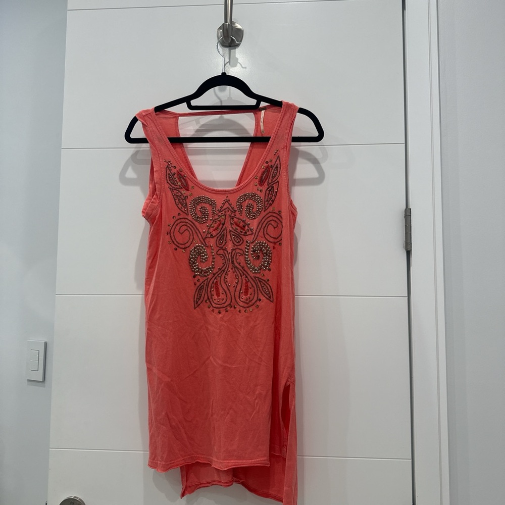 Free People size x-small coral dress with beaded design.